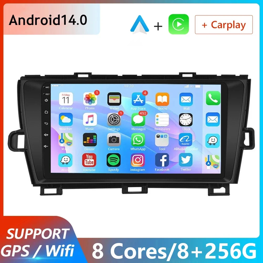 Android 14.0 Car Radio Carplay For Toyota Prius 3 XW30 2009 - 20132014 2015 Multimedia Video Player Stereo Navigation GPS NO DVD