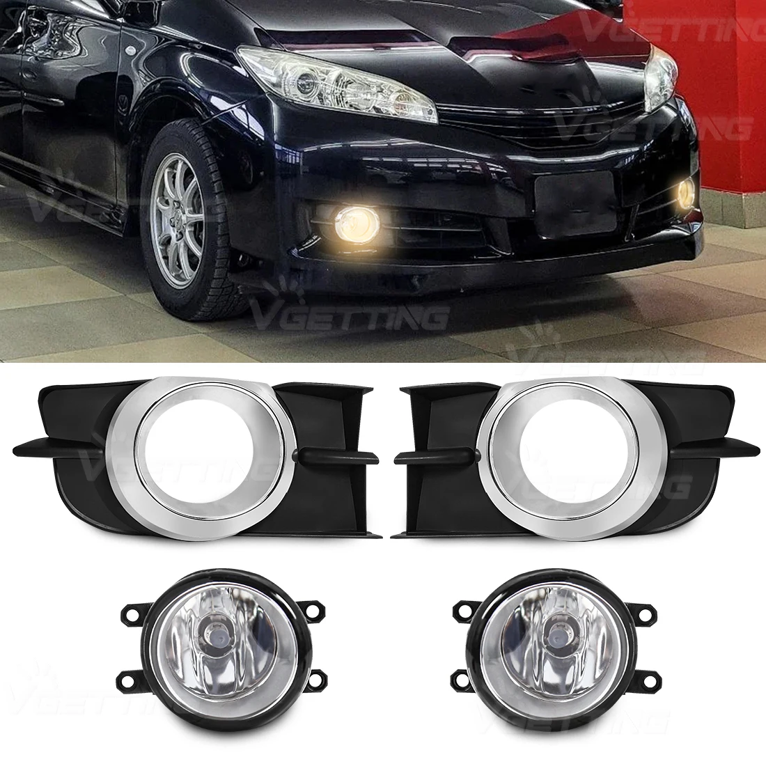 

LED Fog Lamps For Toyota Wish 2009 2010 2011 2012 Daytime Running Light Angel Eyes Yellow White Headlights Cover Harness Switch