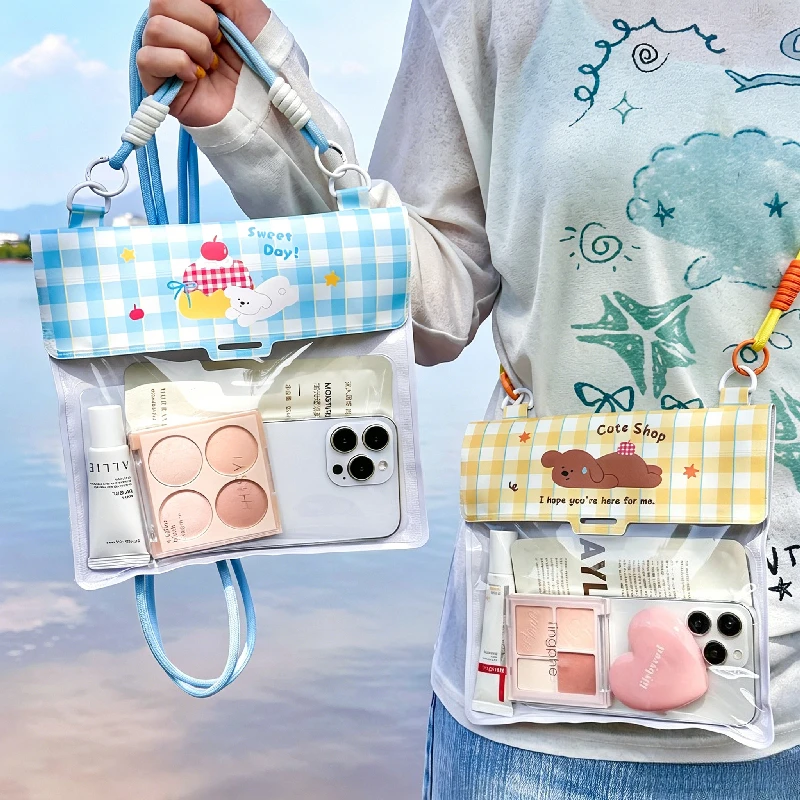 

2026 Cute Cartoon Waterproof Phone Pouch Summer Large Capacity Crossbody Dry Bag PVC Touch Screen Bag for Beach Swimming