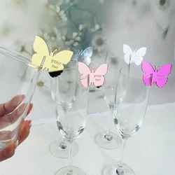10/20/50PcsPersonalized Acrylic Bridal Shower Place Card Name Drink Tag Butterfly Drink Charm Table Name Tags for Drink Stirrers