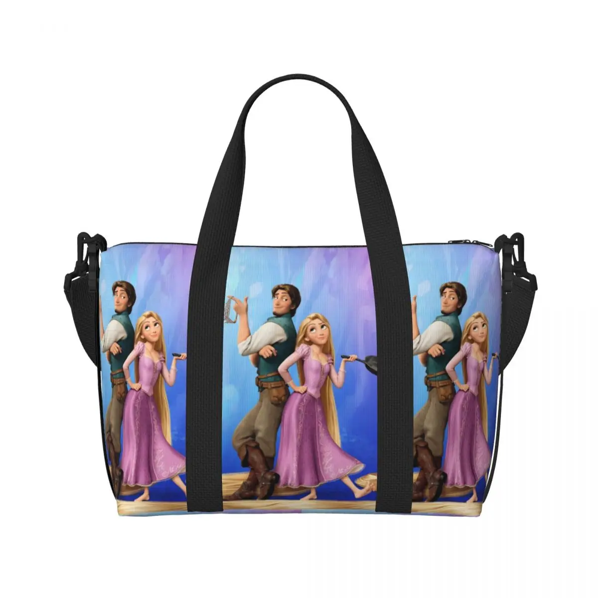 Custom Flynn Rider Rapunzel Beach Tote Bag Women Tangled Big Compartment Gym Beach Travel Bags