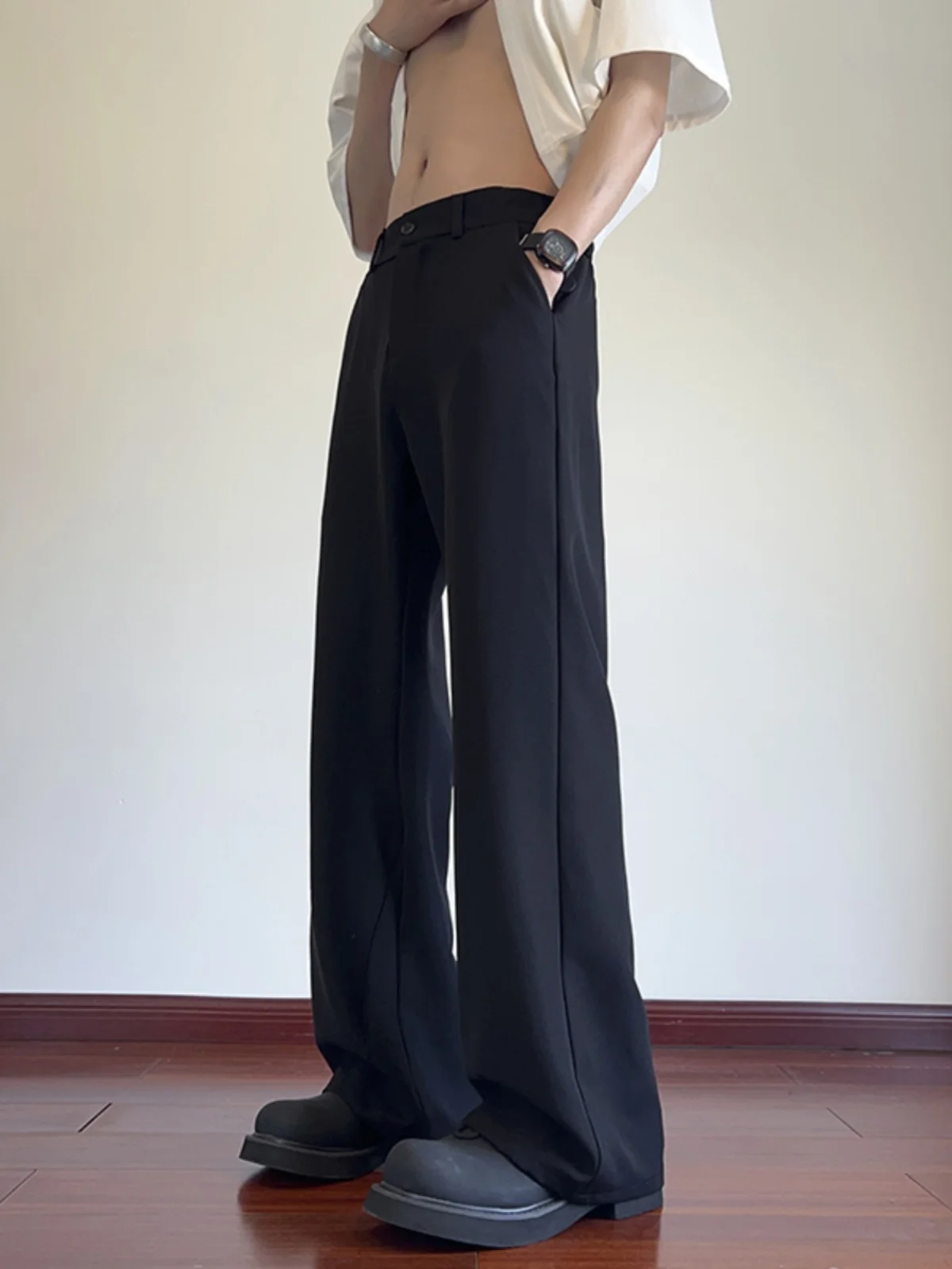 

Naples Men's Summer Thin Straight Leg Extended Ice Silk Casual Pants Drapey Wide Leg Trousers Comfortable Loose Fit Leisure