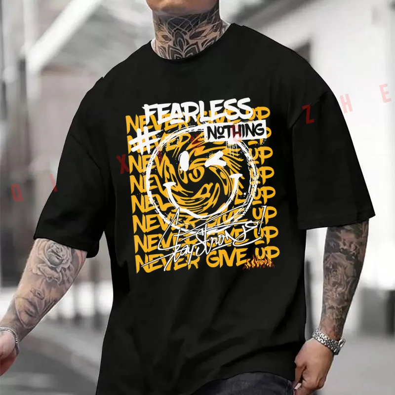 

Fearles Smile Design Motorcycle Printed T-Shirt Men's Fashion Short Sleeve Exquisite Design Essential Top Tees