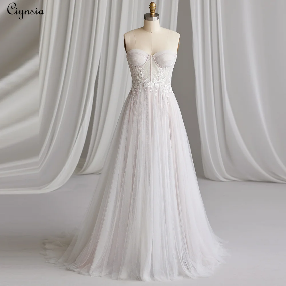 

Ciynsia Sweetheart A-Line Boho Wedding Dresses Flowers Lace Beaded Tulle Bridal Gown Sweep Train Robe De Mariee 2024 Bride Dress