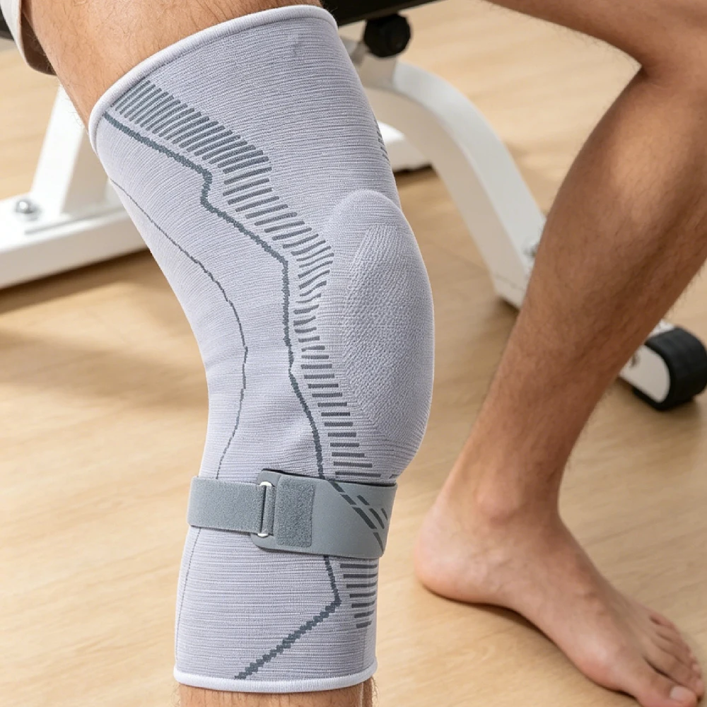 Heavy-Duty Compression Knee Sleeve Gel Cushion Detachable Strap for Trail Running Climbing Cardio Training Reliable Knee Guard