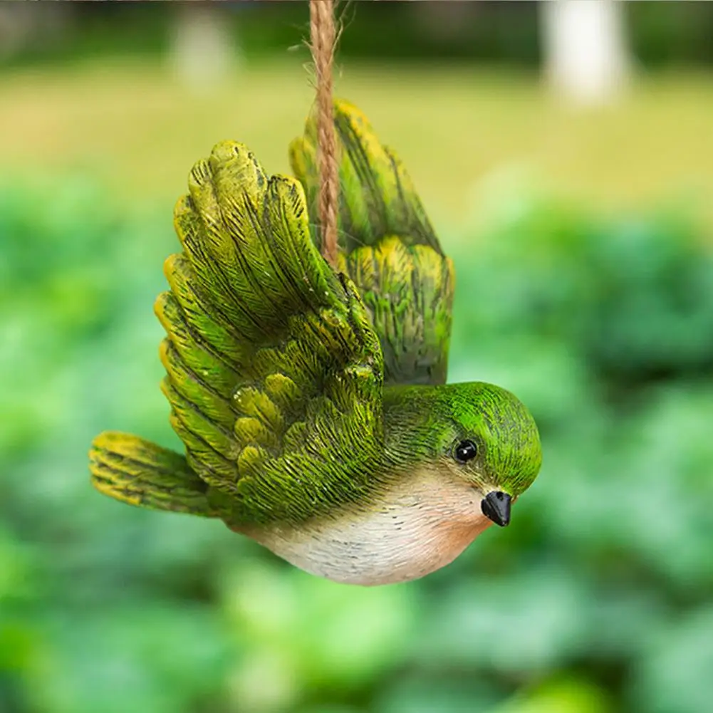 Garden Resin Bird Ornaments 3pcs Resin Bird Hanging Ornaments Hand-painted Outdoor Tree Decorations Weatherproof for Window