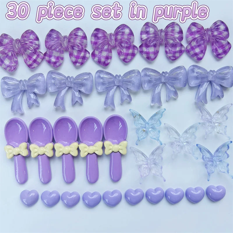 30-Piece Dopamine Color Series Handmade Material Kit DIY Handmade Bowknot Heart-Shaped Realistic Spoon Accessory Set