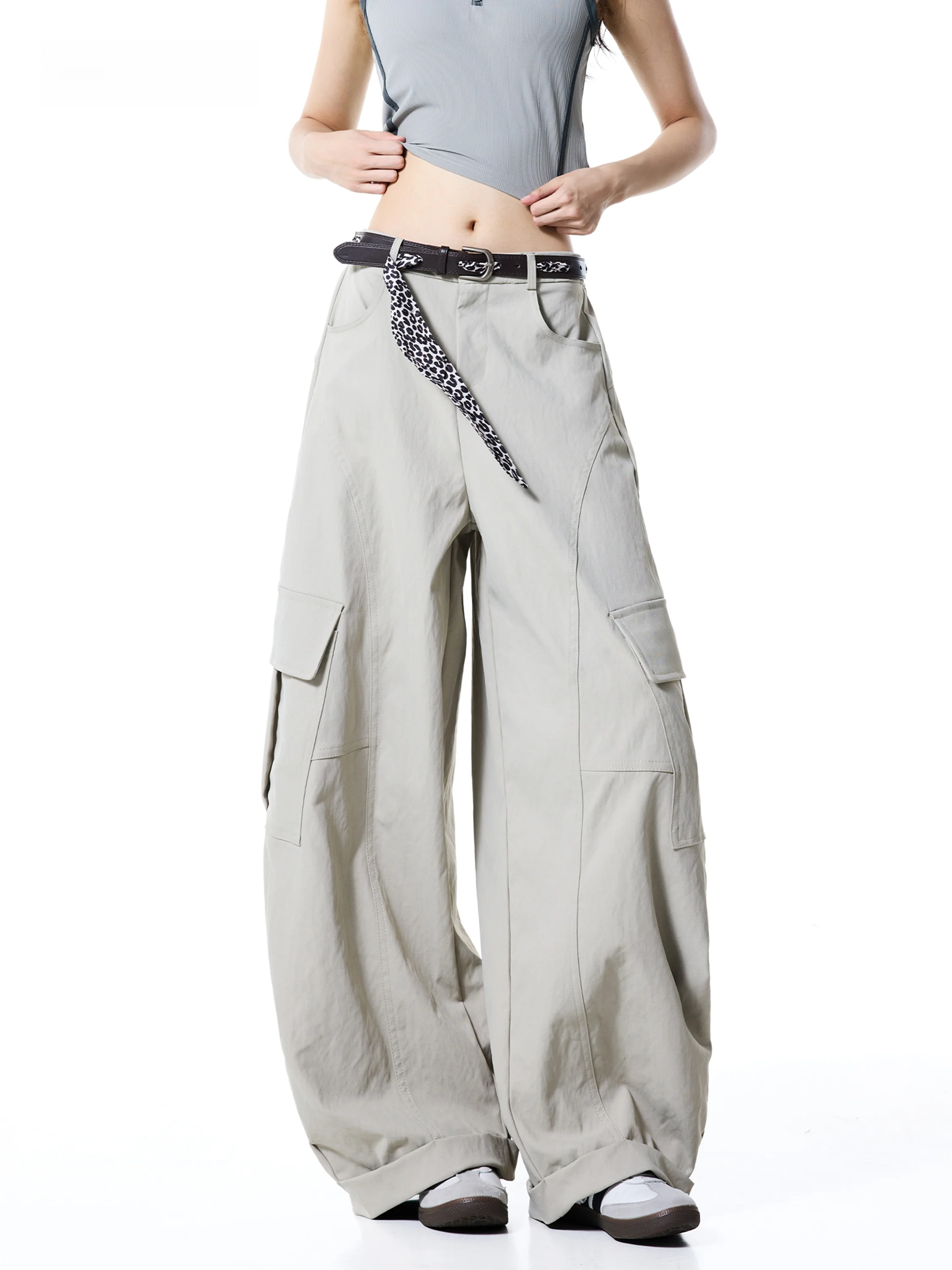 Casual Wide Leg Workwear Pants for Women Loose Slimming Leopard Print Belted Casual Trousers Trendy Brand Versatile Long Pants