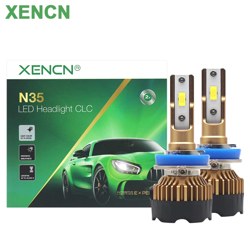 XENCN N35 LED H8 H9 H11 Car LED Headlight 35W 9000LM High Lumen Watt 6000K Cold White Light 12V Ultra Durable Auto Lamp, Pair