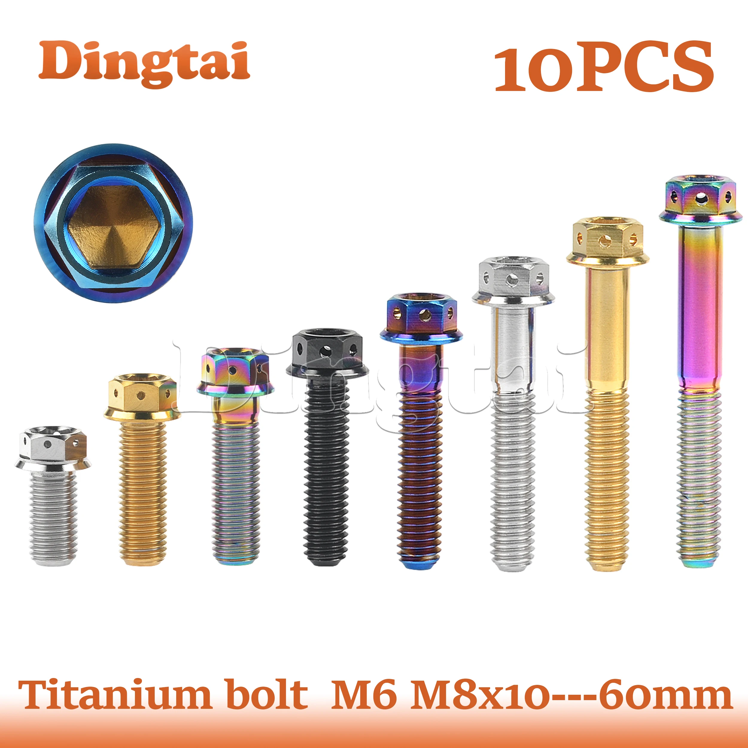 

Dingtai 10PCS Titanium Bolt M6/M8x15 20 25 30 35 40 45 50 55 60mm Hexagon Flange Head Fastener for Motorcycle Disc Brake Screw