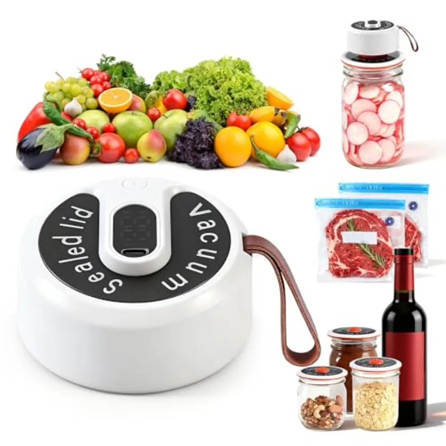 

Беспроводной вакуумный упаковщик для банок Mason Jar Robot Seal для банок с широким и стандартным горлышком, включает 4 многоразовые крышки с воздушными клапанами и 2