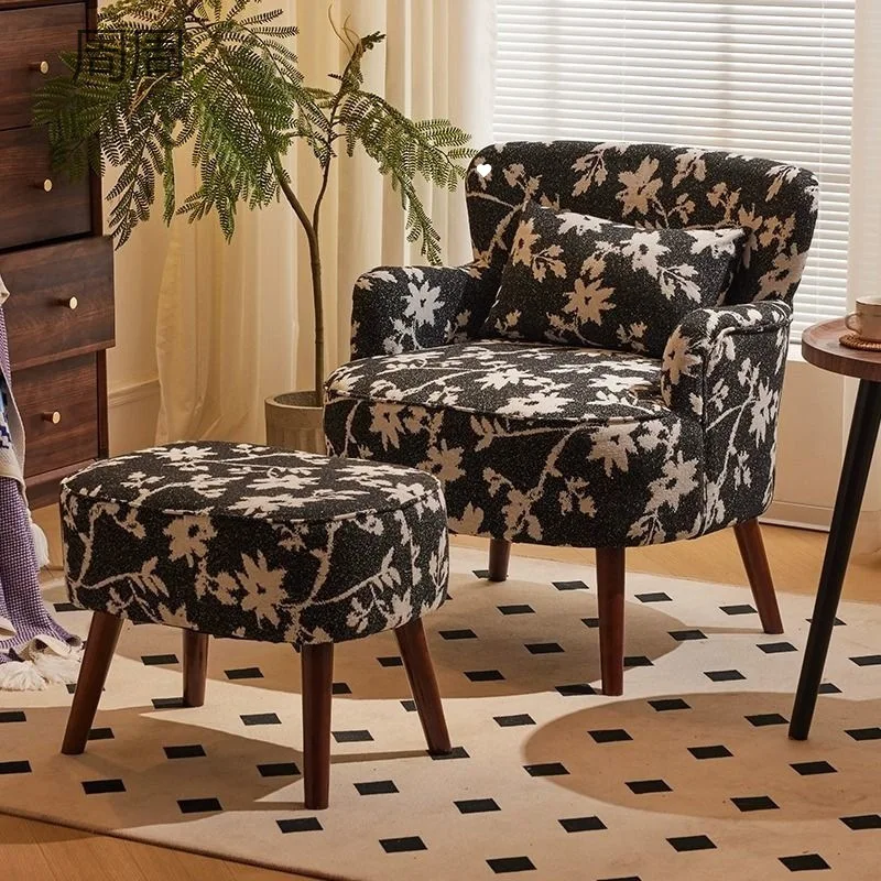 #American Retro Floral Single Sofa Chair For Small Living Room Balcony Modern Asian Design Style Casual