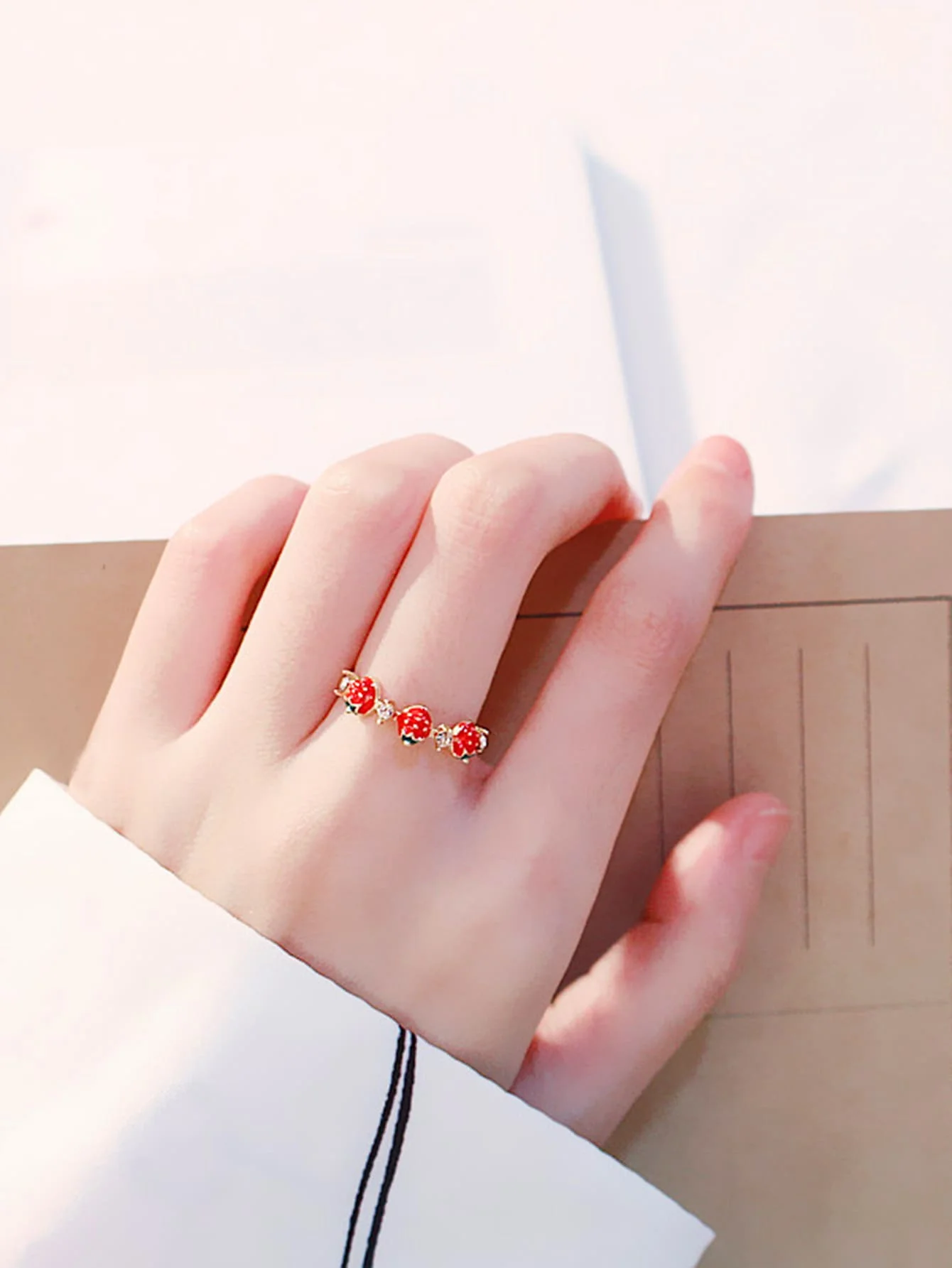 

Red Ladybug Enamel Ring Adjustable Opening Ring Womens Boho Jewelry For Summer Party Gift
