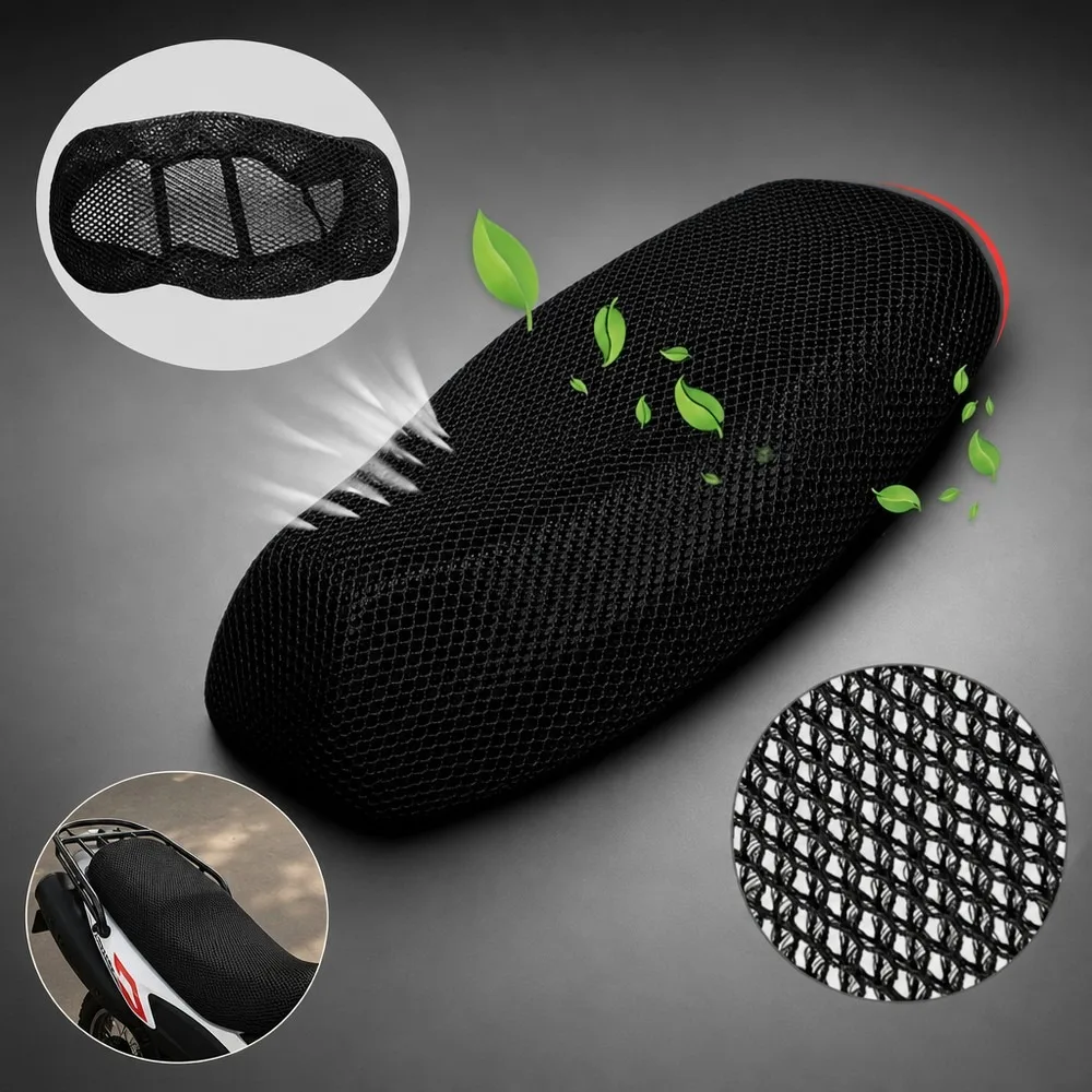 Motorcycle Seat Cover 3D Mesh Protector, Anti-Slip Breathable Cushion Pad for Honda Yamaha Suzuki Kawasaki Universal Summer