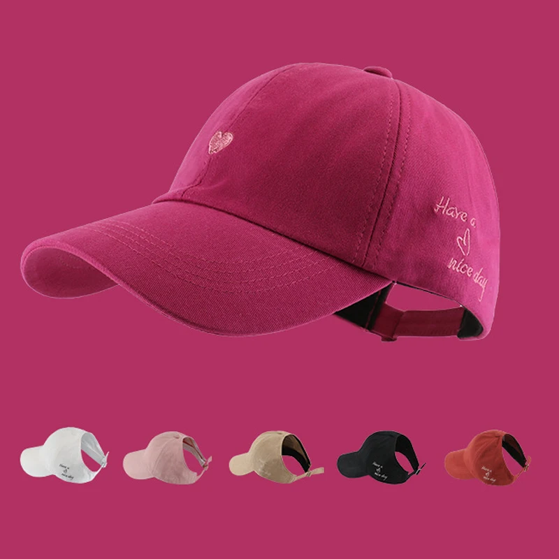 Y2K sombrero de sol ajustable para mujer, gorra de béisbol con cola de caballo alta, visera de protección solar, color rosa brillante, rosa y rojo