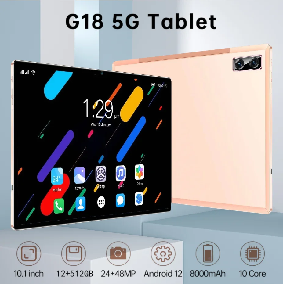 

2024 G18 Tablet 16GB RAM 512GB ROM 10.1-inch Android 12 Bluetooth 5.0 5G Snapdragon 888 Dual-SIM Dual-Hold Call Popular Laptops