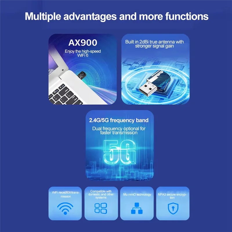 900Mbps USB واي فاي 6 محول AX900 USB دونغل 2.4G 5G ثنائي النطاق لاسلكي WLAN استقبال ل Win10 & Win11-N34R