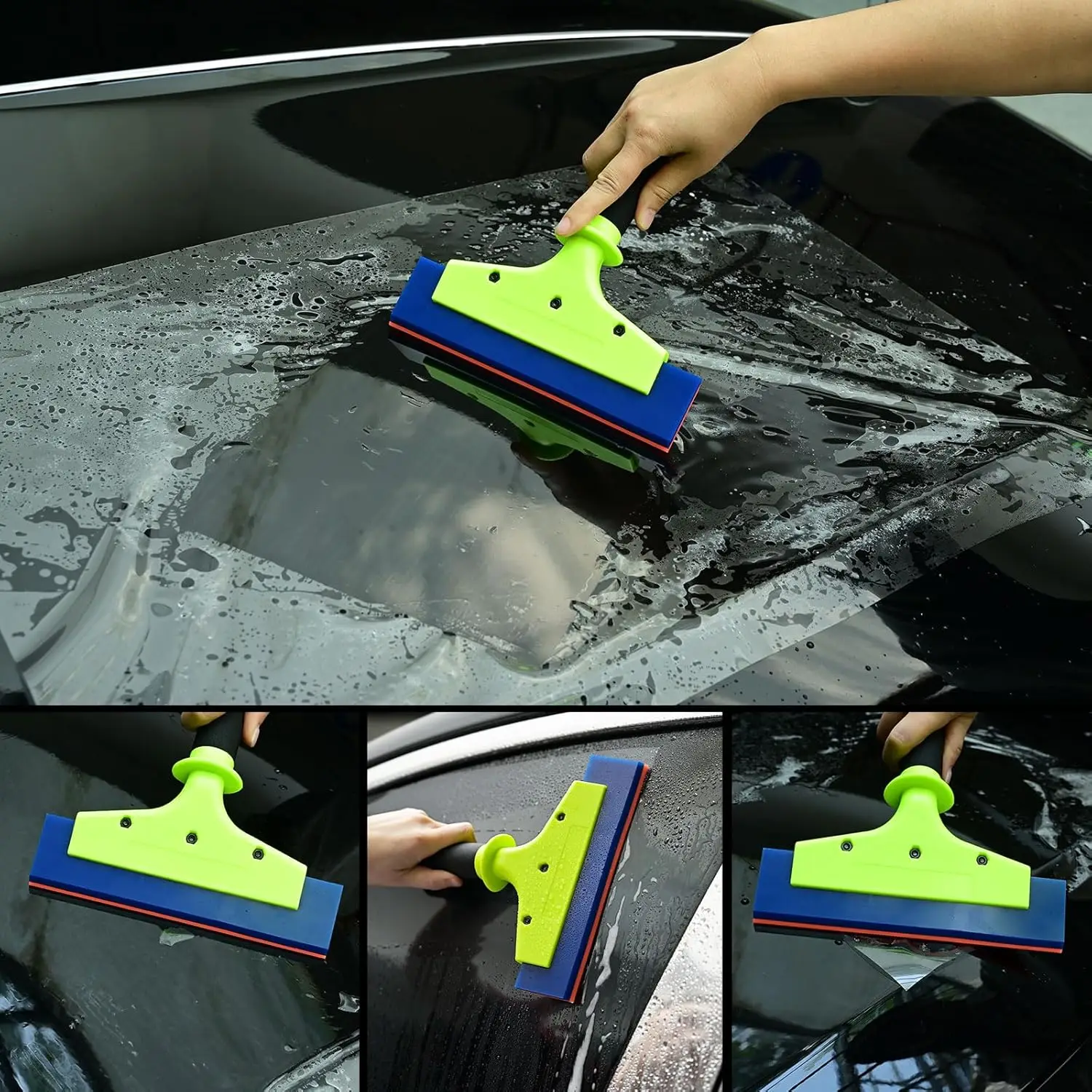 FOSHIO Vehicle Window Tint Kit 8-Inch Rubber Blade Squeegee 12-Inch Bristle Wrapping Brush For Car PPF Installing Glass Cleaning