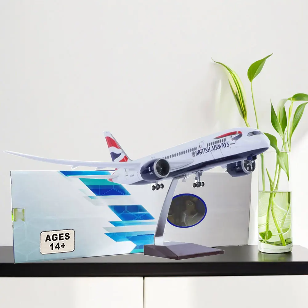 

Scale 47cm Airplane Model B787 British Airways 787 Plane Model Kits with LED Light(Touch or Sound Control) for Decoration