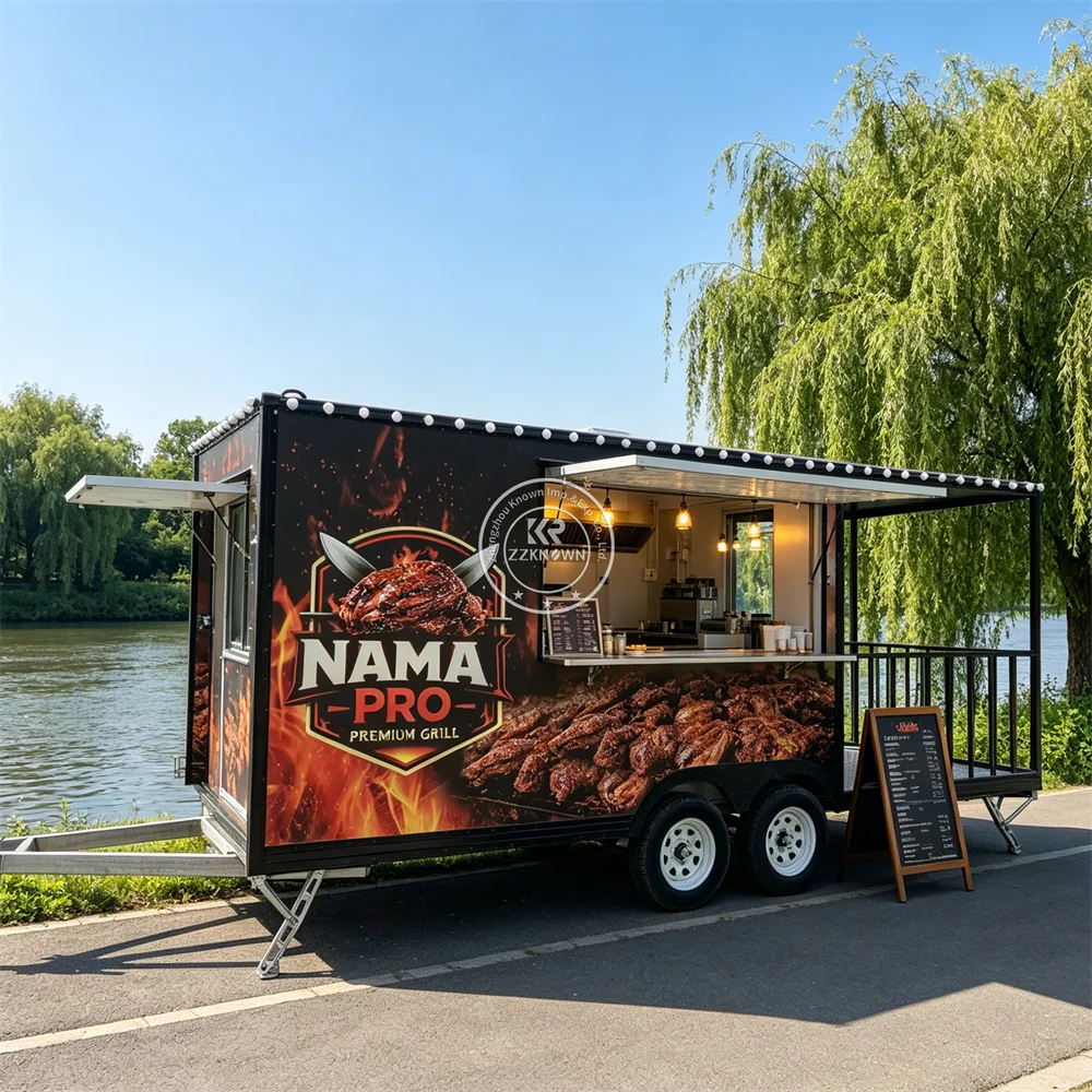 Concession Trailer Mobile Food Truck Fully Equipped Custom Catering Trailer Mobile Kitchen Taco Burger Hot Dog Food Cart