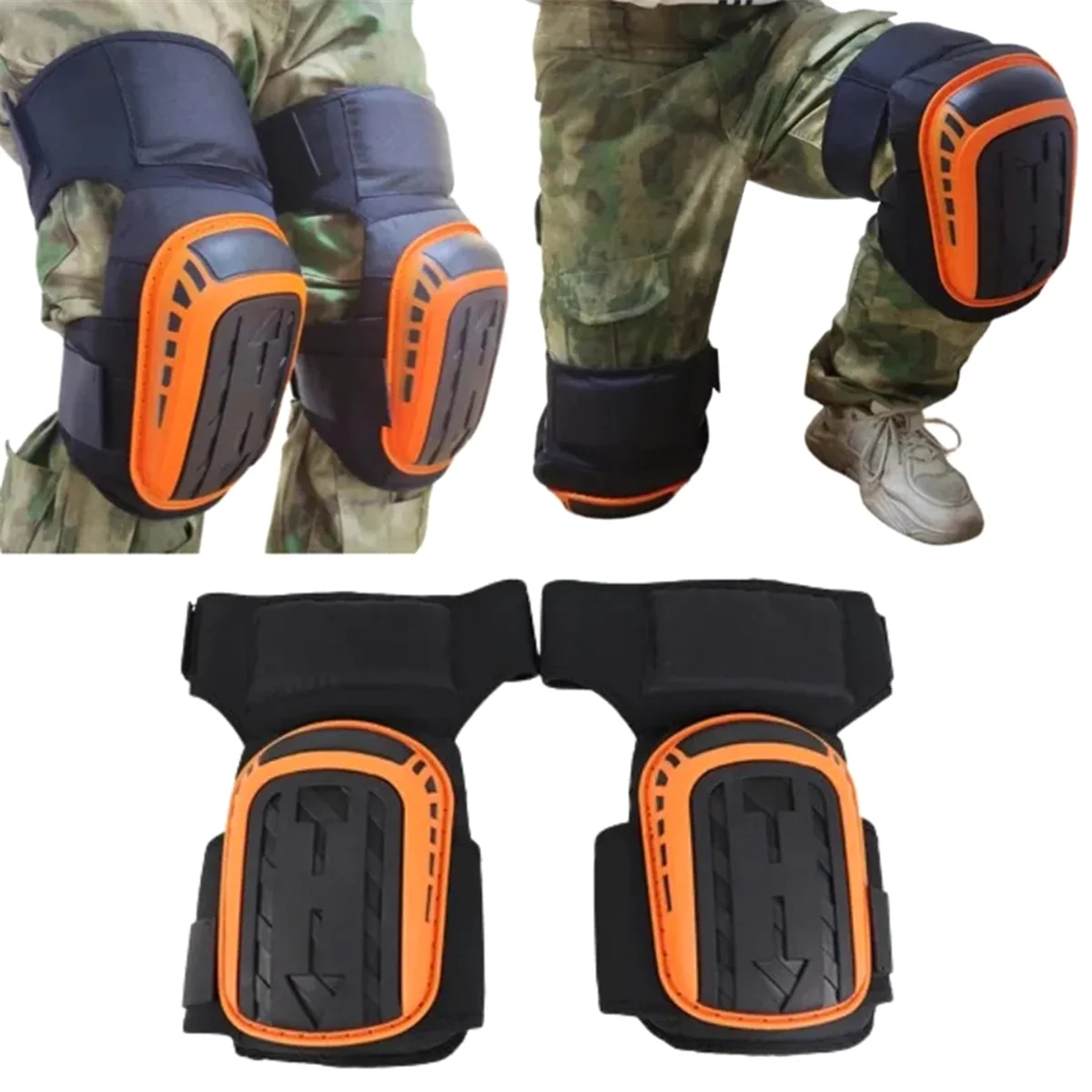 وسادة ركبة ABXHH مكونة من قطعتين لدعم الركبة شديدة التحمل مع أشرطة مضادة للانزلاق لأرضيات البناء والبستنة باللون الأسود