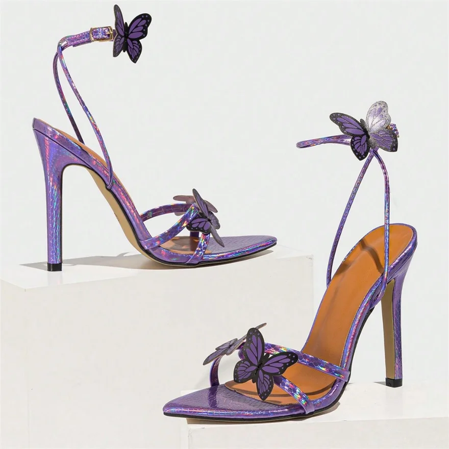 Mixed Colors Butterfly Wings Women Sandals PU Leather Fashion Buckle Open Toe Woman Pumps High Heels Platform Ladies Dress Shoes