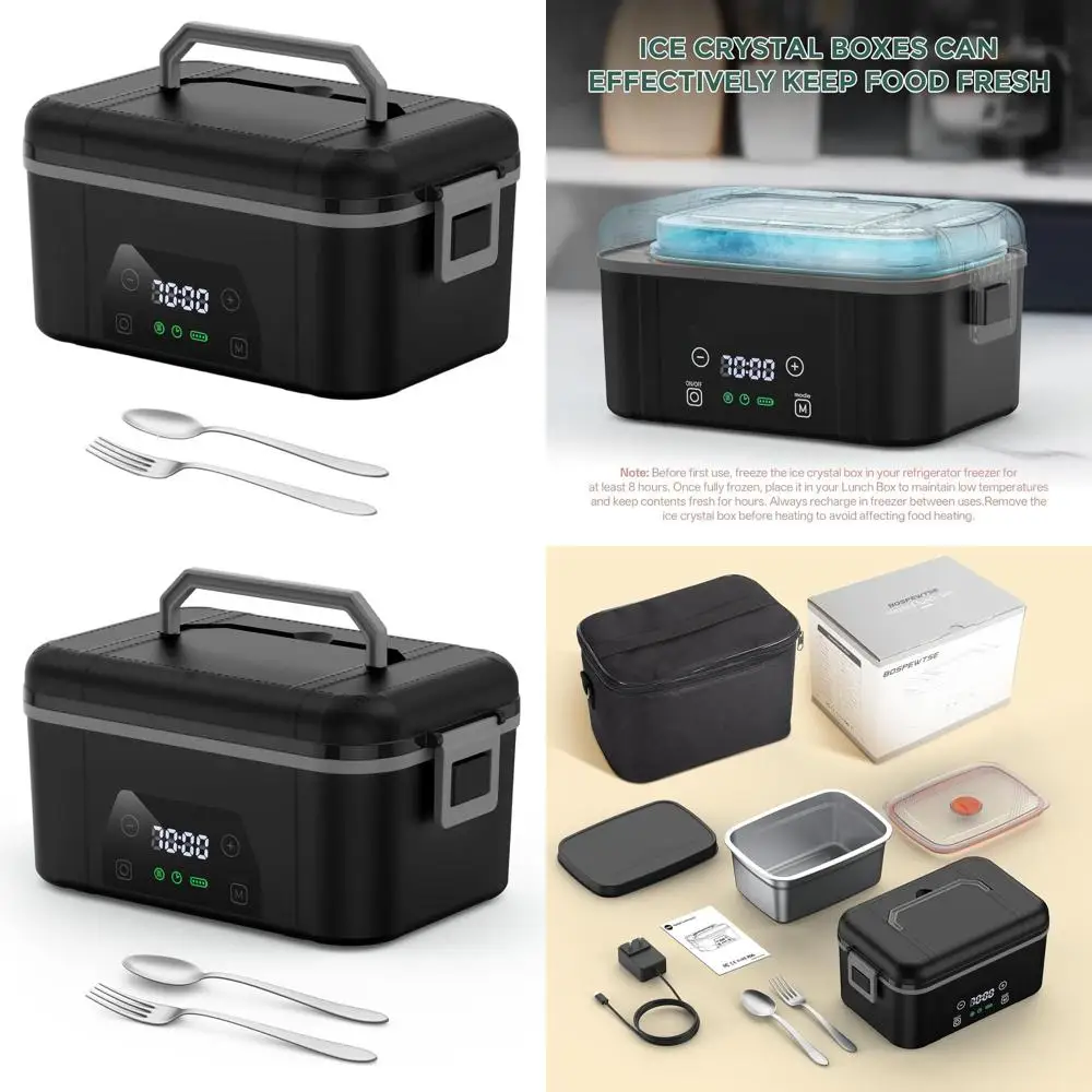 

Portable Electric Lunch Box with Smart Timer for Automatic Heating, 5.5-Cup Capacity, Insulated Bag Included