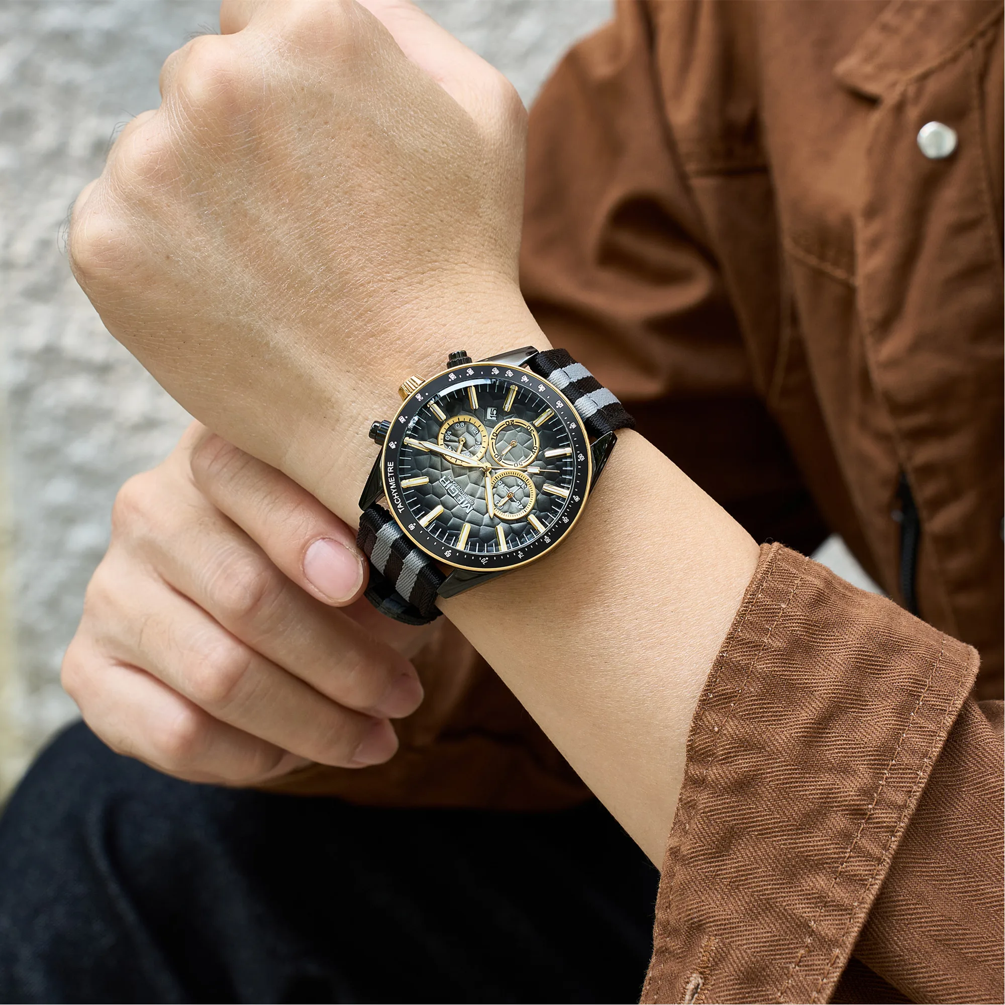 MEGIR Multifunctional Sport Chronograph Round Dial Men's Quartz Military Watches Waterproof Luminous Men Wrist Watch Reloj