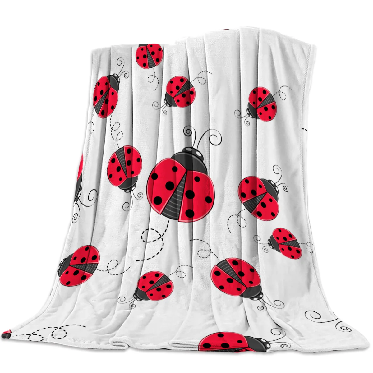 Red Ladybug Bedspread Blankets Throw Blanket Fleece Travel Wrap Improve Sleep Anti-Allergy Decorative Breathable Flannel Blanket