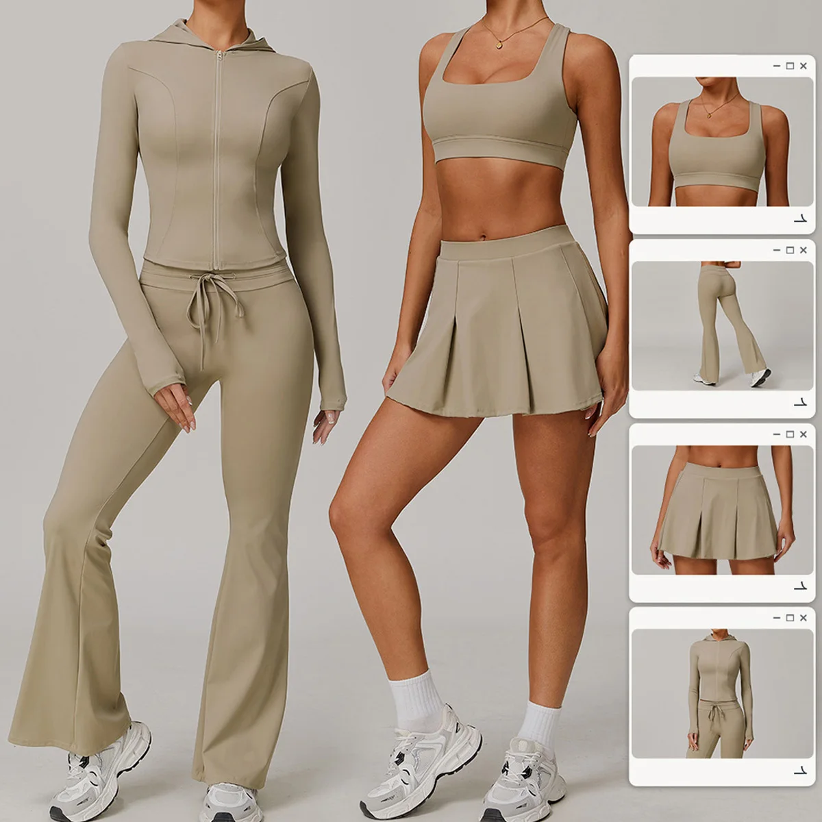 

New Women's Clothes Yoga Set Workout Tracksuit Long Sleeve Sunscreen Skirt Suit Sportswear Gym Clothing High Waist Bell-bottoms
