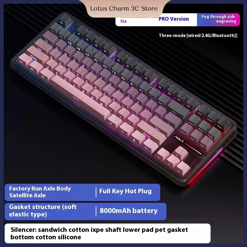 2.4g/Usb/Bluetooth Aula F87 Pro Mechanical Keyboard Pbt Gasket Tri Mode Wireless 87 Key Rgb 5 Layer Silencing Full Key No Impact