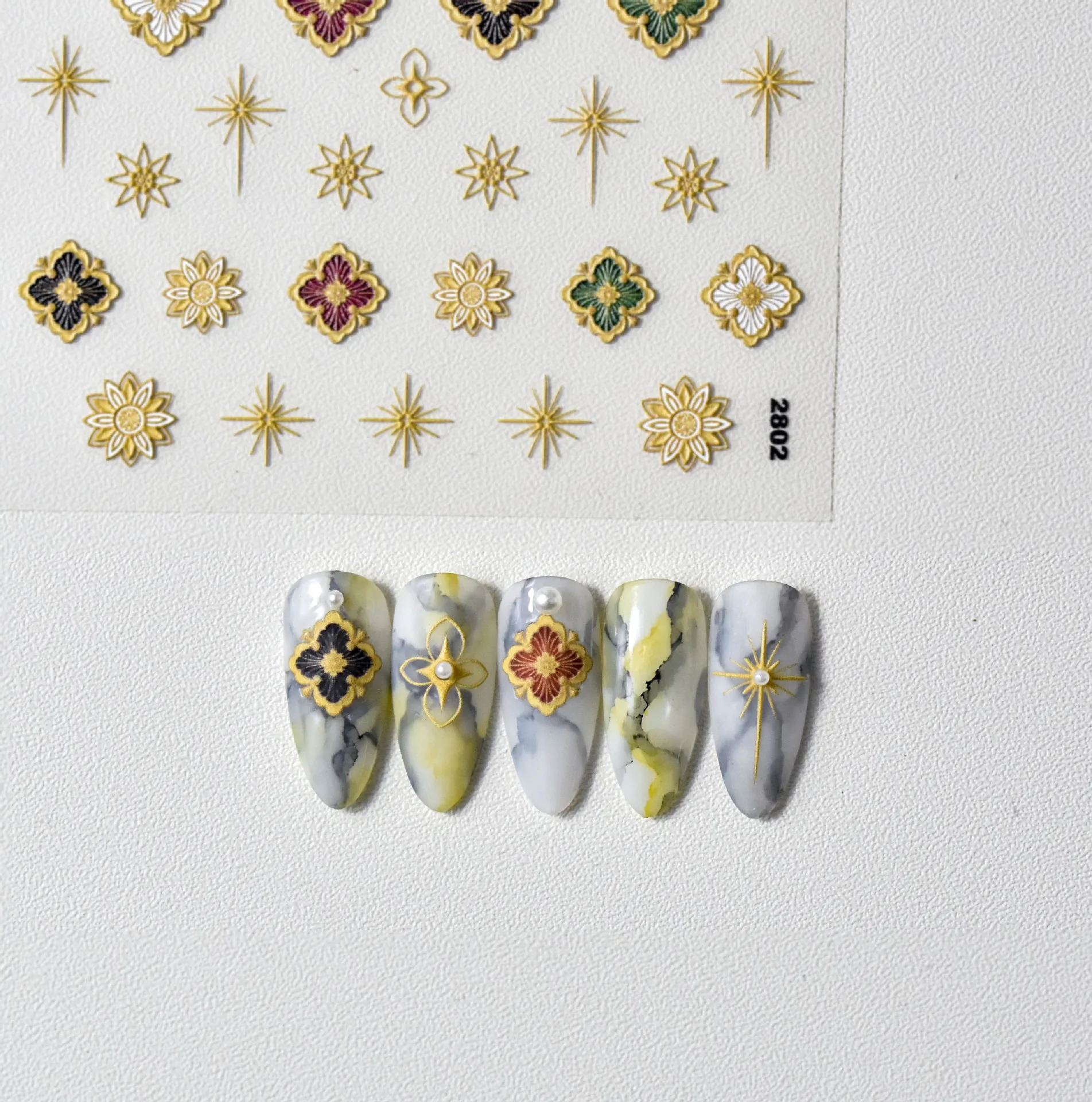 1pcs Retro Hollow Totems Royal Gemstone 5D Soft Embossed Reliefs Self Adhesive Nail Art Stickers Gold Sliver Manicure Decals