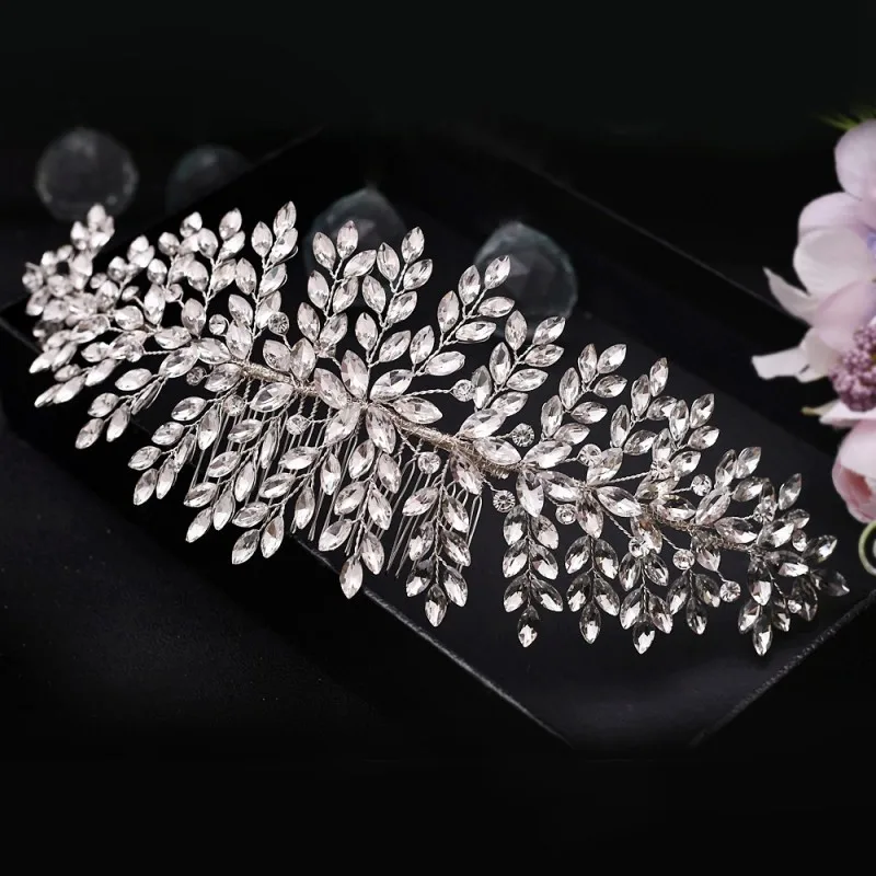 Delicate Silver Color Rhinestone Bridal Hair Piece Bing Comb Handmade Women Wedding Prom Headpiece Hair Crown