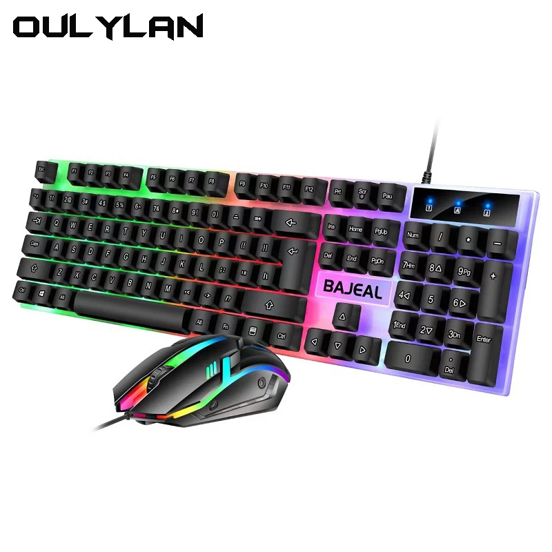 Wired keyboard and mouse set Game Light up Home keys Keyboard Office laptop Desktop keyboard and mouse combination Kit T350