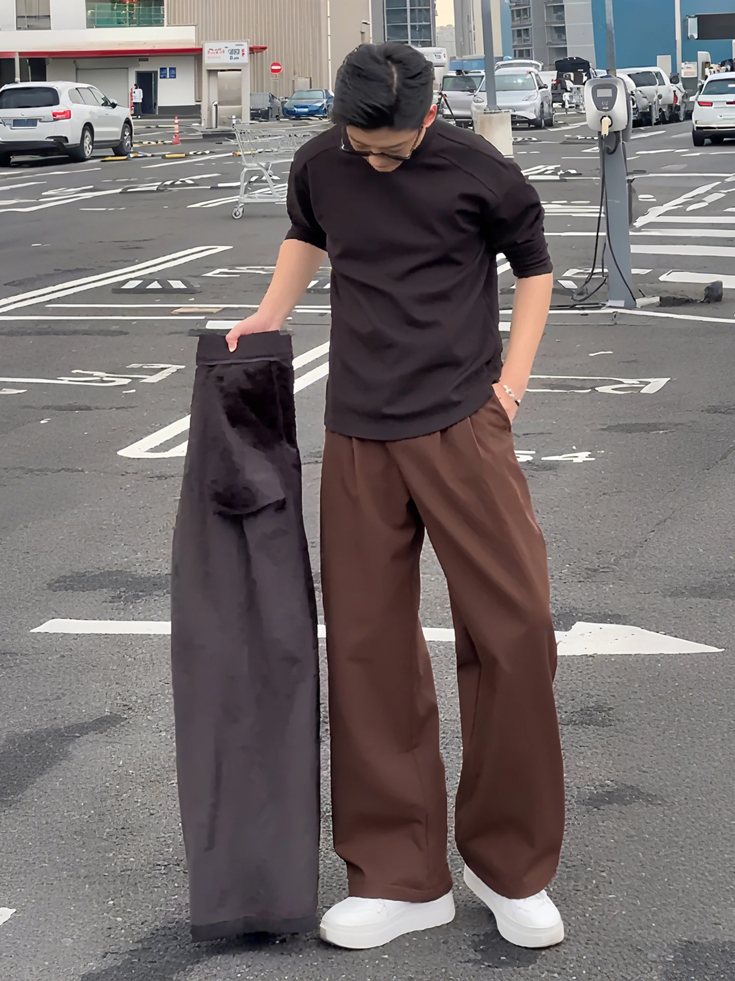 

Cleanfit Men's Autumn Winter Khaki Wide Leg Pants American Sle Casual Trousers Blade ape Drapey Polyester Fiber Straight Cut