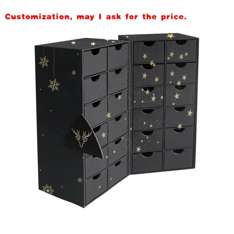 

custom.Custom Design Double Door Open Flap Large Premium Black Cardboard Calendar Box with Magnetic Closure