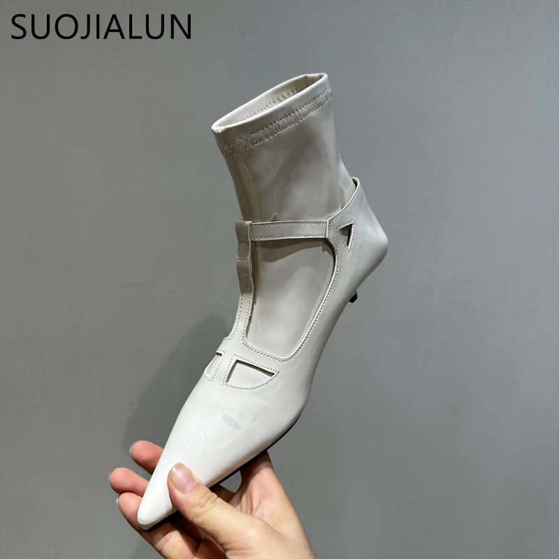 SUOJIALUN 2024 Winter Brand Women Ankle Boots Fashion Pointed Toe Ladies Elegant Thin Low Heel Short Boots Outdoor Dress Pumps