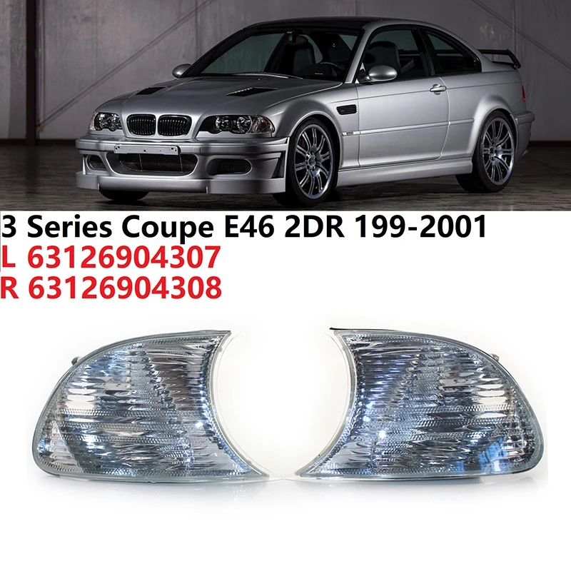 A03Q-Clear 마커 신호 깜박이 코너 주차등 램프 -BMW E46 3 시리즈 쿠페 1999-2001 63126904307 63126904308