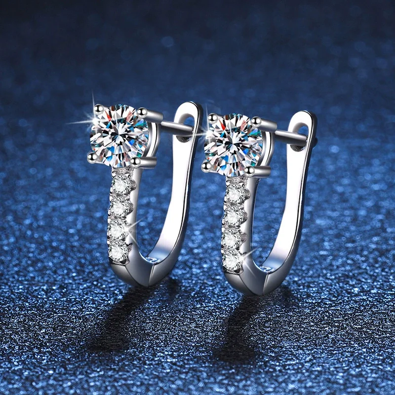 

U-shape 1ct D color Moissanite Earrings 5mm Round Clip Earring for Women 925 Sterling Silver Earring with Gra Certificate