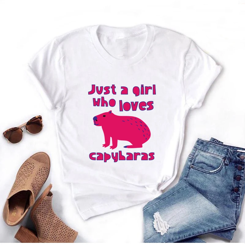 Just A Girl Who Loves Capybaras T Shirt Kawaii Capybara Print Unisex Tshirt Harajuku Cartoon Graphic O-Neck Women Men T-shirt