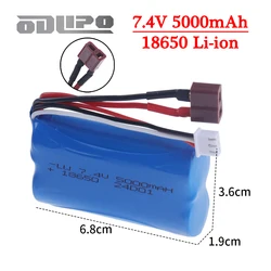 Upgrade 7.4V 18650 5000mAh Li-ion Battery for Wltoys 10428/12428/12423 RC Car Spare Parts 2S 7.4V Battery With T plug for 144001