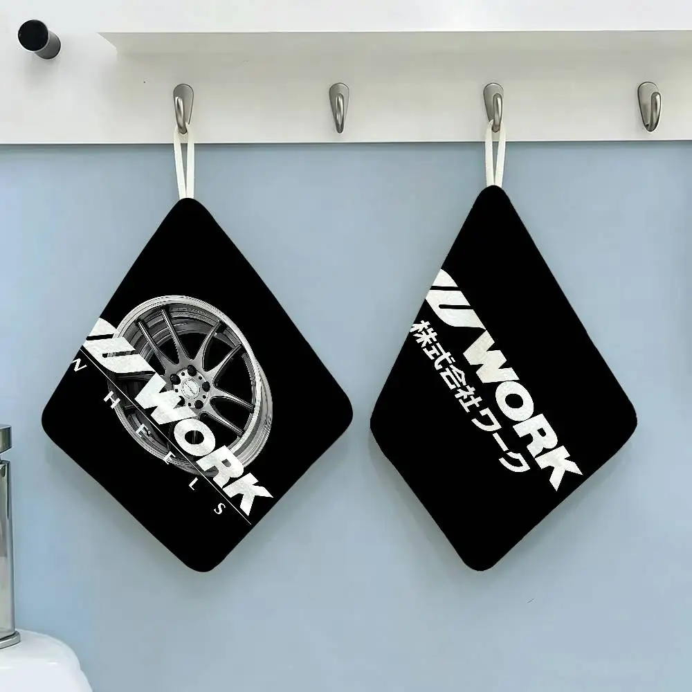 popular Wheel hub W-Work W-Wheels brand logo Household Hanging Towel, Polyester Cotton Hand Wiping Towel, Sturdy for Bathroom