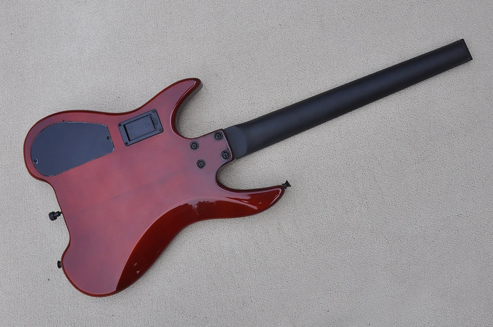 Brown Headless Electric Guitar with Flame Maple Veneer,Rosewood Fretboard,Customized Logo/Color Available