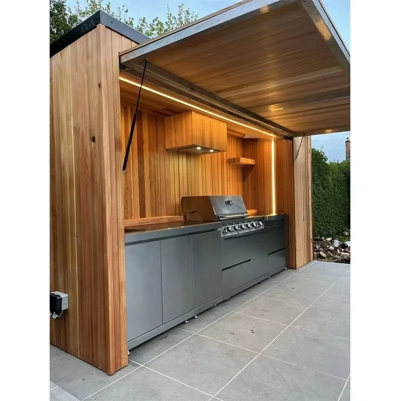 Luxury Black Modern Design Custom Stainless Steel Kitchen Cabinet Outdoor Kitchen Cabinet Freestanding