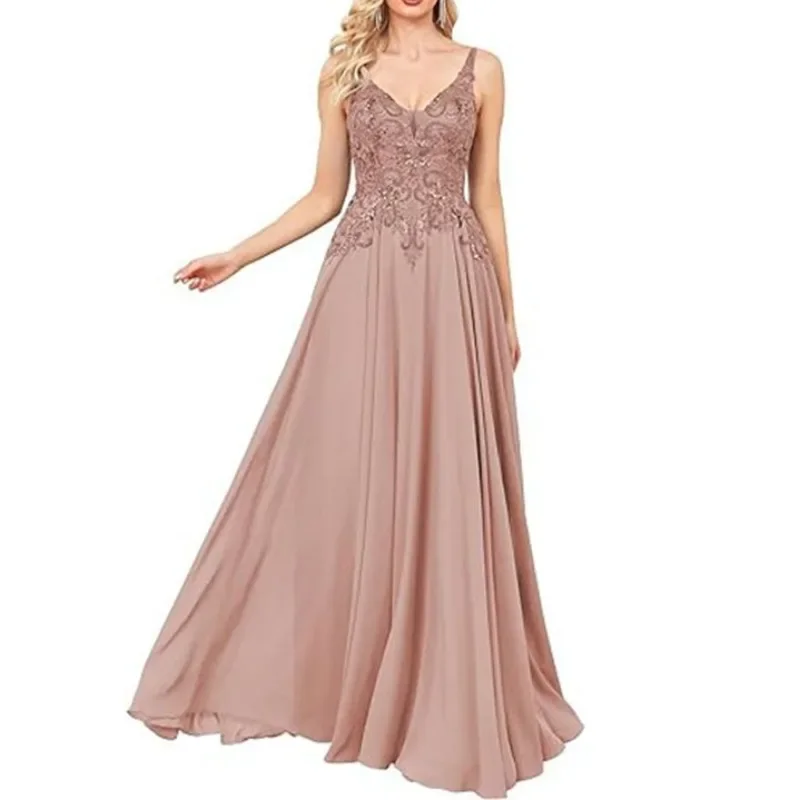 Customized Temperament Solid Applique Bridesmaid Dress Slim Waist A-line Graduation Dresses Elegant Suspenders Sleeveless Vestid