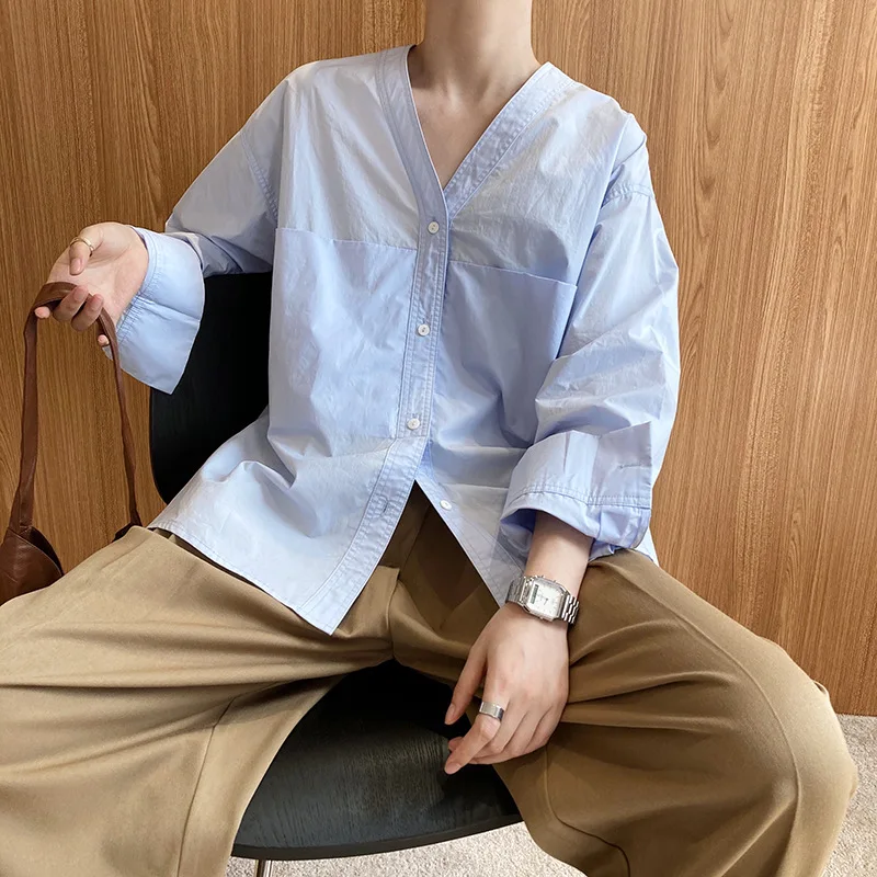 Simple V-Ne Long Sve Women's irt Spring 2023 Design Sensation  Lazy Sle Cotton Casual Loose Fit Open Cardigan
