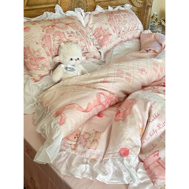 Sweet Bakery Tencel four-piece set of cool ice silk sheets and quilt covers summer