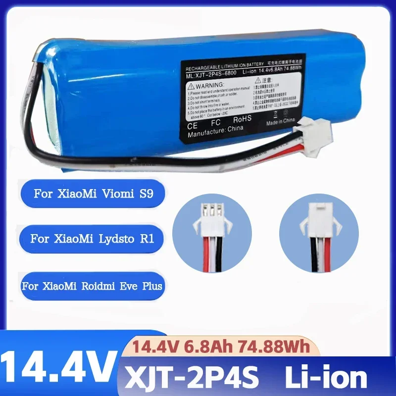 2024 100% Original For XiaoMi Viomi S9 Lydsto R1 Roidmi Eve Plus 14.4V lithium battery  2P4S 5200mAh 6800mAh 9800mAh 12800mAh