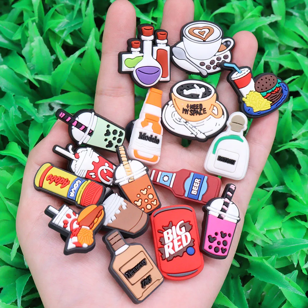 Single Sale 1pcs PVC Shoe Charms Drinks Wine Beer Coffee Buckle Clog Garden Shoes Button Decoration Hole Slipper Ornament