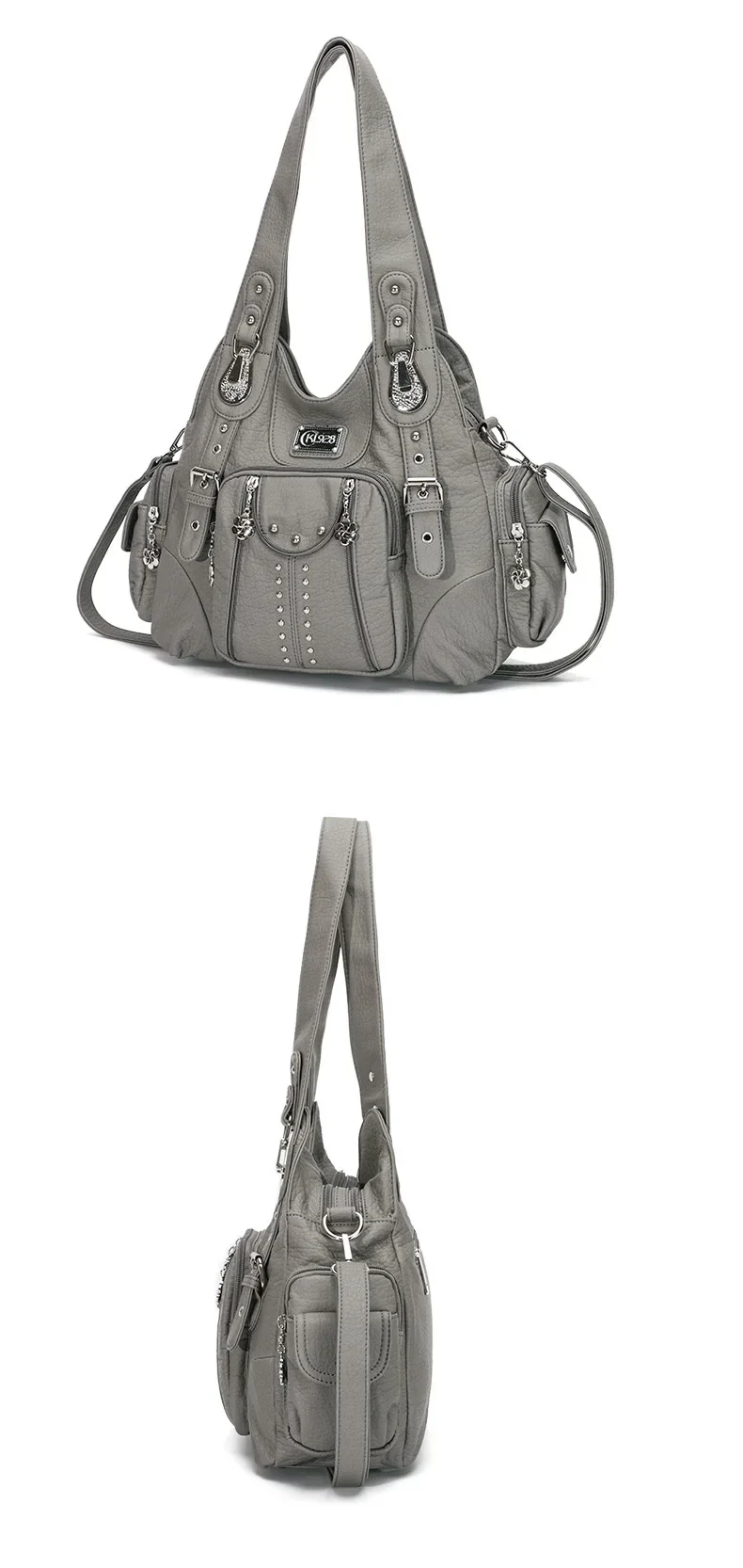 Damenhandtaschen, schwarze Vintage-Umhängetaschen, modische PU-Handtasche, Angel Kiss, Damen-Satchel, große Umhängetasche, feminina. – Detail 6